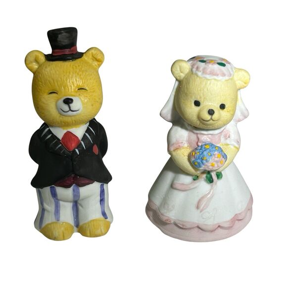 Vintage BRONSON COLLECTIBLES Bear Figurines Porcelain Bisque Bride Groom Wedding - Picture 1 of 10